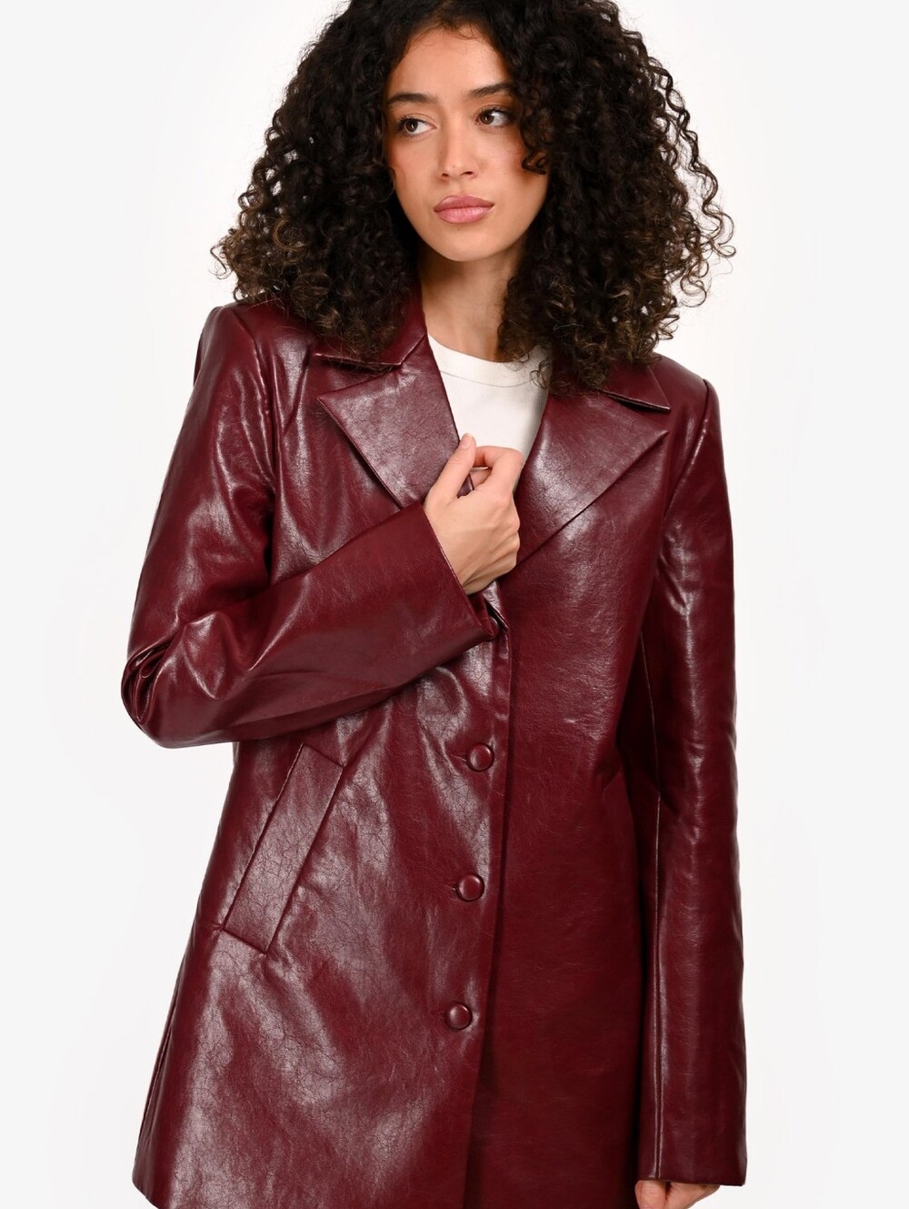Meshki Burgundy Faux Leather Deborah Blazer Jacket Medium